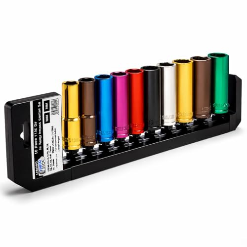 Autojack 1/2 Deep Socket Set 10 Piece Metric Multi Coloured Sockets