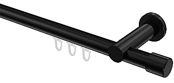 INTERDECO Innenlauf-Gardinenstange 20 mm, moderne Innenlaufstange aus Metall, Schwarz, zur Wandmontage, Typ 10213111, 100 cm