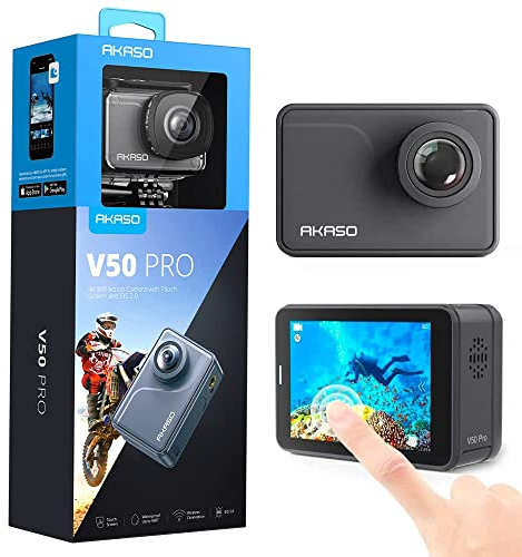 AKASO V50 PRO Action Cam 4K 20MP WiFi, Touch Screen con Stabilizzatore EIS, Fotocamera Subacquea Impermeabile, Videocamera Rallentatore, Telecomando, Angolo Variabile