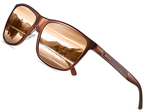 DUCO Polarisierte Herren Sonnenbrille Retro Rechteckiger Rahmen für Unisex Vintage Brille mit UV400 Schutz Sportbrille Metallrahmen 8200 (Braun)