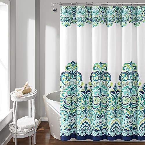 Lush Decor, Clara Rideau de Douche en Tissu coloré imprimé Cachemire damassé Bleu et Vert x 72