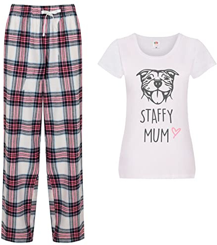 60 Second Makeover Limited Staffy Mum Ladies Tartan Trouser Women Pyjama Set Staffordshire Bull Terrier Pyjamas For Women Dog Mum Pjs Pjama Pajamas Set