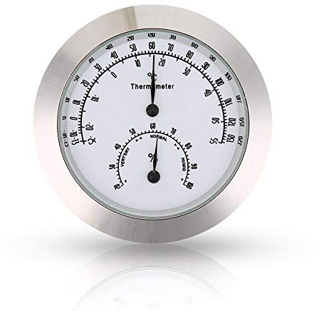 Mini Thermometer und Hygrometer für Musikinstrumente, Rund, Silber, Legierungsrahmen, -25°C bis 55°C Messbereich, für Violine und Gitarrenkoffer