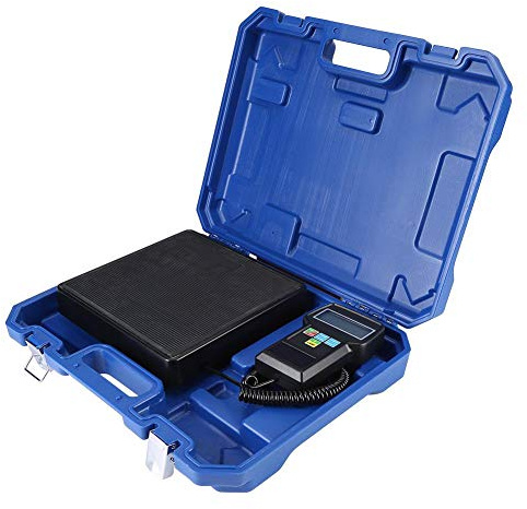 Elektronische Kältemittelwaage, 100 kg, digitale elektronische Kältemittelladung, mit LCD-Bildschirm und tragbarer Aufbewahrungsbox für Klimaanlagen A/C (kg, lbs, oz)