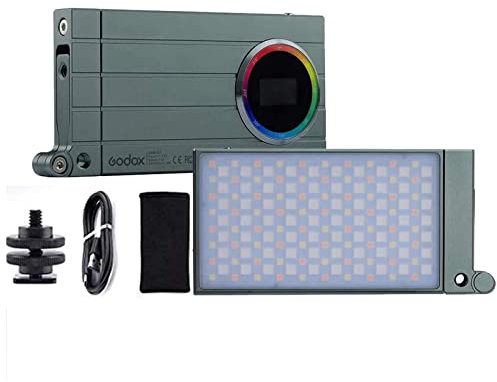 Godox M1 RGB LED Panneau Lampe- 13 W - 2500 K - 8500 K - Réglable, CRI97 TLCT 97 RGB 0-360 - en Couleur - Fonction d'éclairage avec battements de Musique et 40 Effets d'éclairage FX avec(Vert)