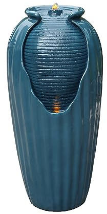 Teamson Home Vase Water Fountain, Polyresin, Stone Powder:46.4%, Fiber：4.3% Pl, Blue, 14.96 x 14.57 x 31.89