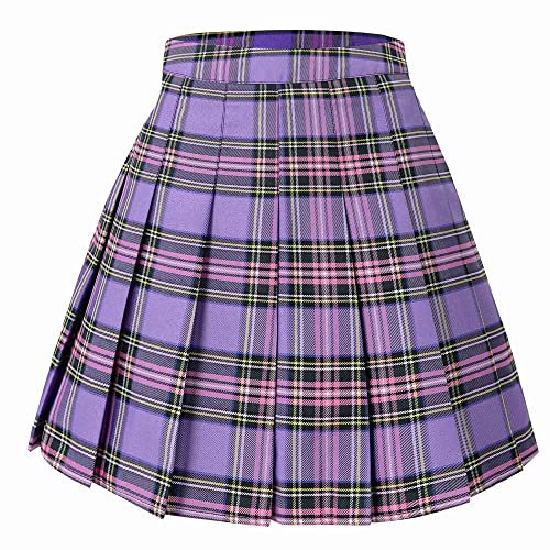HOEREV Minigonna Pieghettata a Vita Alta Gonna Corta per Tennis Skateboard e Scuola per Donne e Ragazze EU 32 IT 38, XS,girovita 64 cm