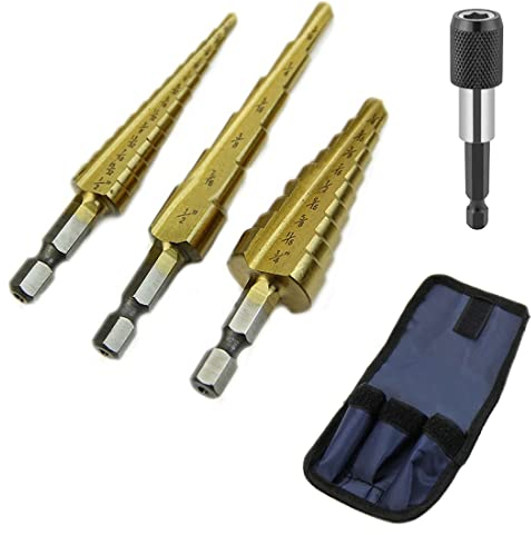 Titanium Step Drill Bit Set Unibit Drill Bits Unibits Set Uni Bit Step Bit Sets Stepped Drill Bits For Sheet Metal Hole Cutter Plastic Plexiglass Acrylic Impact Driver Unabit Up Stepper Cone Hex Shank