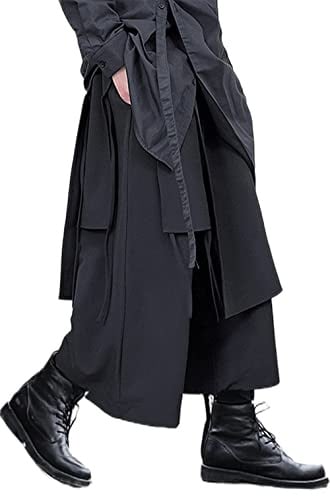 AITFINEISM Men's Casual Skirt Pants Loose Wide Leg Harem Pant Japanese Harajuku Kimono Trousers (X-Large, Black)