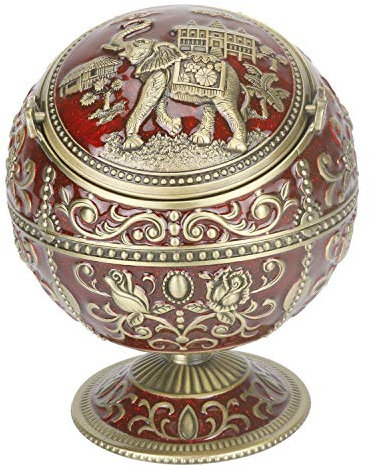 LAUYOO Cendrier vintage coupe-vent avec couvercle pour cigarette en métal, cendrier portable anti-odeurs pour intérieur et extérieur, motif rose estampillé à la main, orn