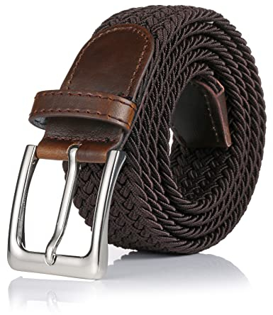 Gunsound Elastischer Stoffgürte Unisex Geflochtener Stretchgürtel Flechtgürtel Dehnbarer Gürtel für Damen und Herren (Dunkelbraun, Länge 125 cm)