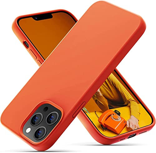 OitiYaa Liquid Silicone Case Compatible with iPhone 13 Pro Case,Full Body Protection,Ultra Slim Shockproof Phone Case with Soft Anti-Scratch Microfiber Lining,6.1 inch, Kumquat Orange