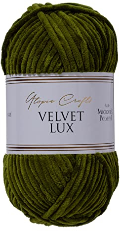 Utopia Crafts Velvet Lux Chenille Super Soft Chunky Yarn for Knitting and Crochet, 100g - 110m (Dark Olive)