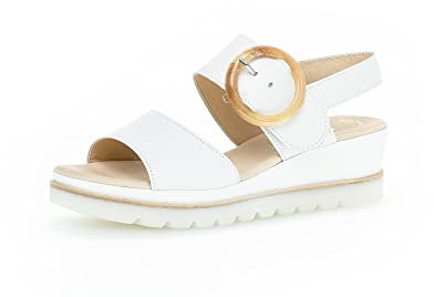 Gabor Damen Keilsandalen, Frauen Sandalen,Best Fitting,Keilsandaletten,Keilabsatz,Wedge-Heel,bequem,flach,Sommerschuhe,Weiss,40.5 EU / 7 UK