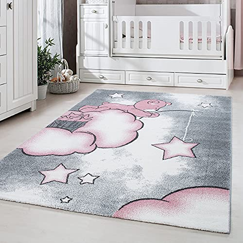 Carpetsale24 Kinderteppich Bär Rosa 80x150 cm – Läufer mit süßem Tiermotiv – Weich & Allergikergeeignet – Teppich fürs Kinderzimmer