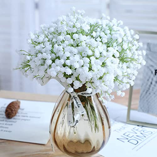N&T NIETING Baby Breath Blumen, 24 Stück künstliche Schleierkraut-Pflanzen, künstliche Babyatem-Blumen für Hochzeitssträuße, Party, Zuhause, Garten, Dekoration, weiß