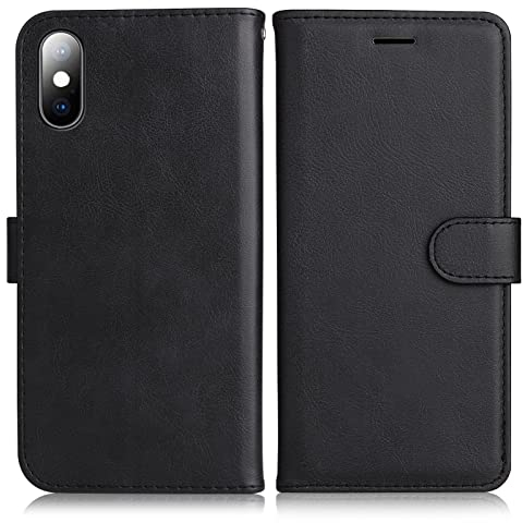 DENDICO Cover per iPhone X/iPhone XS, Premium Portafoglio PU Custodia in PU Pelle, Flip Libro TPU Bumper Caso per iPhone X/iPhone XS, Nero