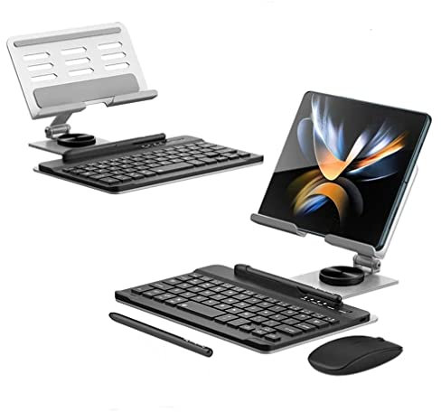 pour Samsung Galaxy Z Fold 4/Fold 3 Clavier sans Fil et Souris Bluetooth avec Stylet + Support de Clavier Rotatif (Silver)