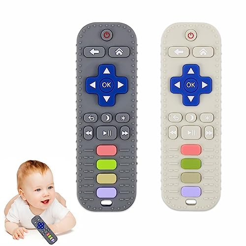 2 Stück Baby Beißring Silikon Kauspielzeug Zähne Spielzeug, Fernbedienung Weich Beißspielzeug Baby Teether für 3-18 Monaten, Beruhigt Babys Wundes Zahnfleisch