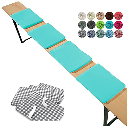 heimtexland ® Sitzkissen 4er Set Bierbank Polster Auflage Bierzeltgarnitur Garten Deko Kissen Typ859 Aqua