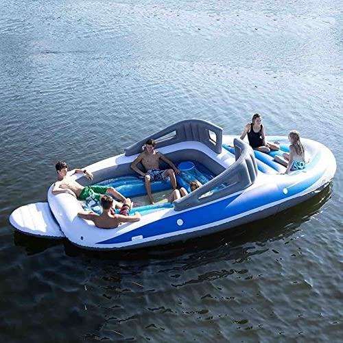 Barca Galleggiante Gonfiabile Piscina Gonfiabile Galleggiante Gonfiabile Portatile All'aperto in PVC di Grandi Dimensioni per Piattaforma Galleggiante Oceano Lago 4-6 Persone,Blu,400*210*120cm