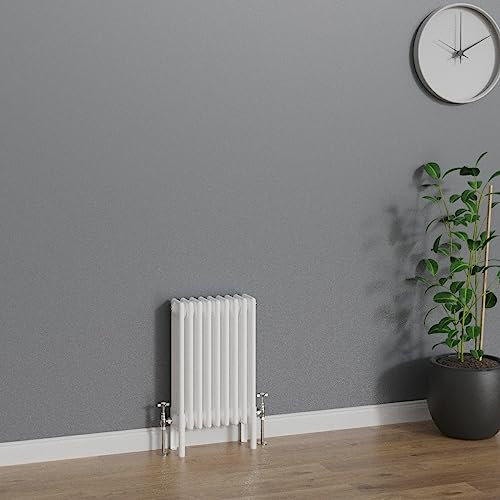 WarmeHaus Radiador tradicional 600 x 425 mm, color blanco, horizontal, 4 columnas, de hierro fundido, calefacción central