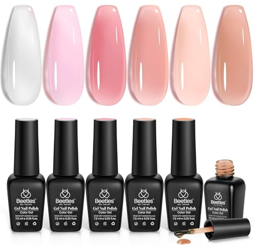 Beetles Jelly UV Gel Nagellack - 6 Farben Pfirsich Jelly Gel Polish Schier Glück Sammlung Weiß Rosa Braun Rot Hautfarbe Durchscheinende Nageldesign Maniküre für Frauen
