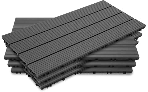 Ansobea WPC Piastrelle per terrazze, piastrelle in legno, 30 x 60 cm, set da 6 pezzi, per 1 m², per balconi e terrazze, effetto legno, per balconi e terrazze (antracite)