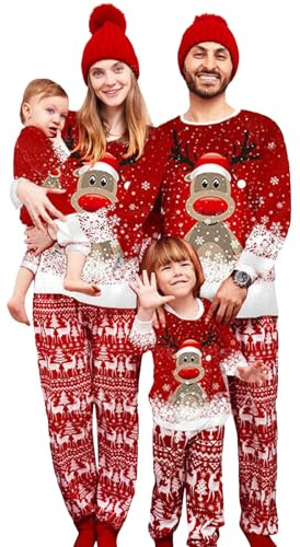 MoneRffi Pigiama Natale Famiglia Set,Pigiami Natalizi Coordinati Capodanno Famiglia Set,Girocollo Comodo Due Pezzi Natalizio,Abiti Natalizi per la papà Mamma Bambini Neonato(05,Neonato,18-24 Mesi)