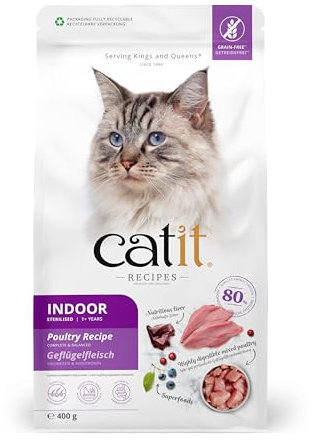 Catit Recipes - Premium Trockenfutter für Katzen - mit Geflügelfleisch, für ausgewachsene im Haus lebende, sterilisierte Katzen, Alleinfuttermittel, 400g