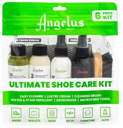Angelus Kit de limpieza de zapatos | Juego de limpiador de zapatos para tenis, botas, cuero, gamuza | Kit completo de cuidado de zapatos, transparente, Transparente, 6 Piece Set