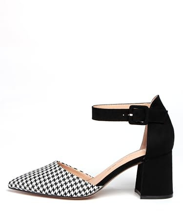 Rio Fiore Damen Pumps, Schwarz-weiße, 7.5cm Blockabsatz, Wildlederimitat, Riemchenpumps, H1877-A0142-114 (Black-White, 39 EU)