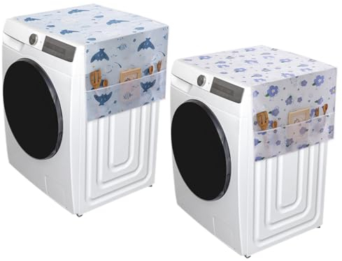 Mecmbj funda lavadora, fundas para lavadoras, 2 PCS Cubierta impermeable para el polvo del refrigerador, multifuncional Funda lavadora de dibujos animados con bolsa de almacenamiento - B, 130×55cm