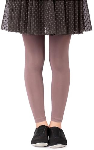 NOQ Collants sans pieds pour filles Leggings pleine longueur Cheville Long Ballet Opaque Microfibre, Latte 8/9 ans (128/134 cm)