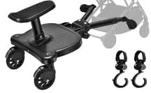 CozyGoo Buggy Board mit Sitz, Trittbrett Mitfahrbrett Universal mit 2 Kinderwagenhaken, Kiddy Board für 2-6 Jahre alte Kinder(Belastung 25 kg), Buggy Board für alle Kinderwagen