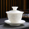 HGYEDA Gaiwan 150 ml Kung-Fu-Teeservice aus weißem Porzellan, weiße Relief-Terrine, Keramik, Geschäftsgeschenk, einfache tragbare Drachen- und Phönix-Tassen