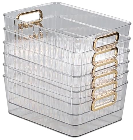 Wakikini 6 Packs Clear Pantry Organiser Basket Bins, Plastic Storage Bins for Cupboard