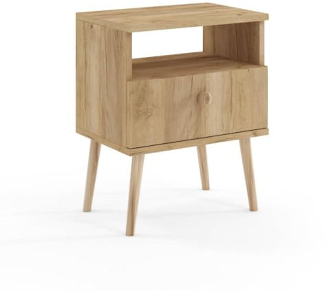 BETTSO - IKON Nachttisch, Nachtschrank mit Holzbeinen - mit Schublade, Ablagefach - Schlafzimmer, Jugendzimmer - Modern, Loft - Kleiner Tisch - Schlafzimmer Möbel, Schrank, Niedrig - Handwerk Eiche