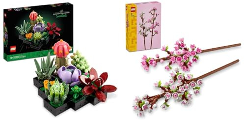 LEGO Icons Suculentas, Maqueta de Plantas Artificiales para Construir & Creator Flores de Cerezo, Flores Artificiales de Decoración para Habitación y Accesorio