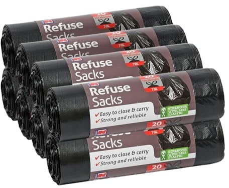 Kordis Lot de 8 sacs poubelle robustes avec poignée à nouer - 70 l - En plastique noir - Pour poubelles de cuisine et de jardin - 160 sacs poubelle non parfumés - 73,5 x 105 cm