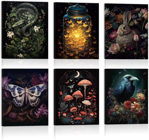 HPNIUB Dark Academia Room Decor,Gothic Magic Nature Forest Wall Art,Set von 6 Stück (8x10inch,gerahmt) Dark Academia Ästhetische Kunstdrucke Bilder für Haus Schlafzimmer Badezimmer Galerie Dekoration