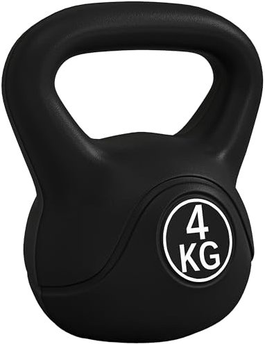 HOMCOM Kettlebell 4kg per Sport e Fitness con Base Piatta e Impugnatura, Kettlebell Pesi per Allenamento Home Gym Casa e Palestra, 18x12x20 cm, Nero
