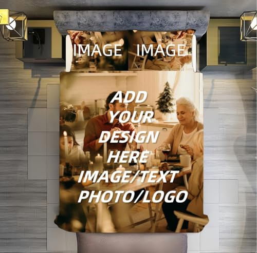 RUILBJ Personalisiertes Bettwäscheset, 1 Bettbezug, 2 Kissenbezüge Mit Foto/Text/Logo, Personalisierbar, Universell Für Alle Jahreszeiten, Passende Geschenke Für Kinder, Familie (135x200cm)