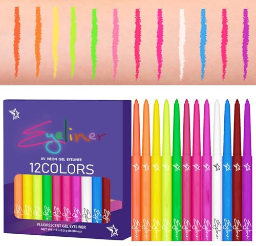 Renopfect Farbiger Eyeliner-Flüssigkeit,Farbiger Eyeliner, 12 Farben Hochpräziser Flüssigliner mit Stiftspitze, wasserfest, UV-fluoreszierende Eyeliner, Langlebige, hochpigmentierte grafische Liner,