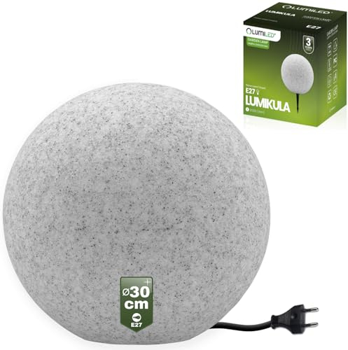 Lumiled Stein Kugelleuchte Außen Außenkugelleuchte Kugellampe Granit Gartenkugel Außenleuchte Kugel Wegeleuchte Lichtkugel wetterfest IP65 E27 Fassung inkl. Anschlusskabel 1,3m Ø 30cm