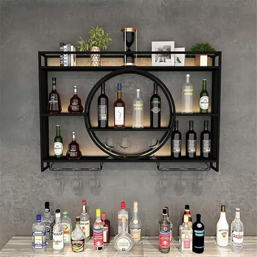 Casier à Vin Mural Moderne En MéTal,Porte-Bouteilles Muraux Industriels Avec Porte-Verre éTagèRes Flottantes Pour Unité De Bar Pour Unité De Bar Pour La Maison Restaurant(Size:100cm,Color:Noir)