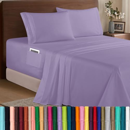 Elegant Comfort Luxury 1500 Premium Hotel Quality Microfiber 4-Piece Sheet Set - Soft, All Around Elastic 18-24 Inches Deep Fitted Sheet - Extra Deep Pocket Sheets, Twin/Twin XL, Lavender