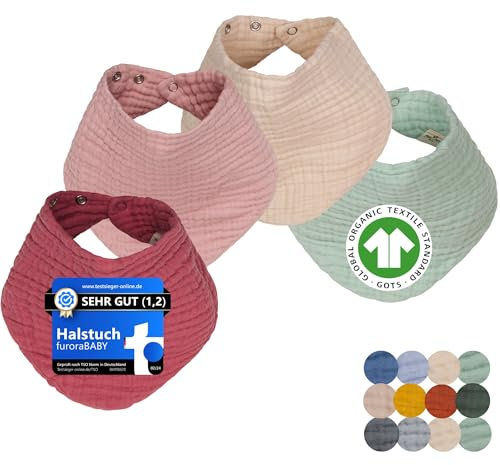 Lätzchen Baby Musselin (super soft) Bio Baumwolle (GOTS & OEKO TEX 100) | Großes Baby Lätzchen Mädchen Junge, Sabberlätzchen Neugeborene - 4 Jahre Kinder | Halstuch Baby Dreieckstuch (Rosa)