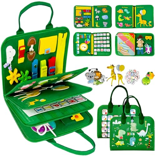 Qizfun Montessori Spielzeug Busy Board für Kleinkinder & Vorschulkinder – Sensorik Lernspielzeug & Aktivitätenboard, Reisespielzeug fürs Auto & Flugzeug, Geschenkidee für Jungen und Mädchen
