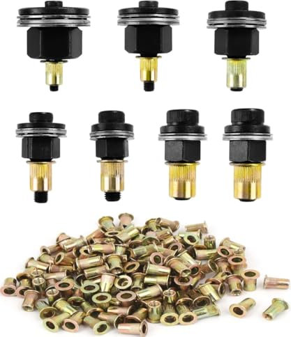 217 Stücke Nietmutternzange set, Nietenzange Nietmuttern, Nieten Set für M3, M4, M5, M6, M8, M10, M12 Nietmutter Werkzeug, Manuelle Nietmaschine, Enthält Jeweils 210 Stück Muttern